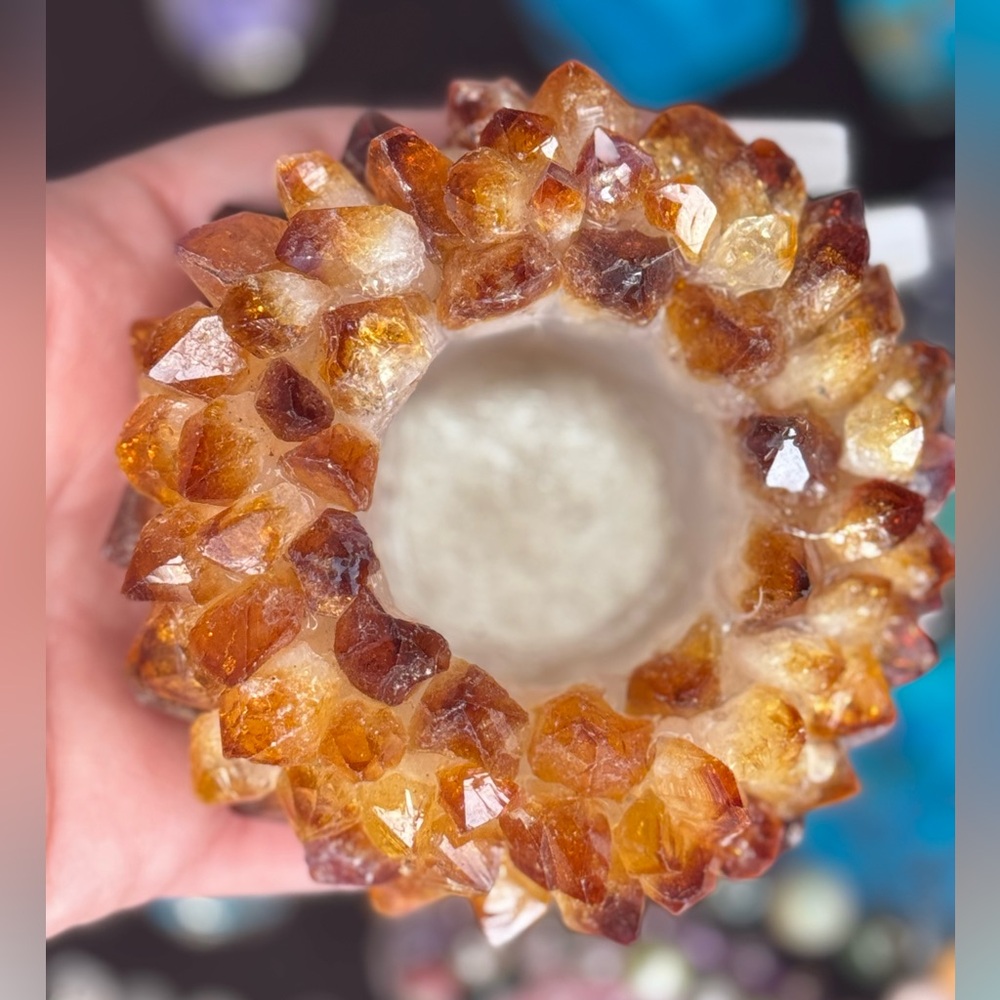 Natural Citrine Point Crystal Candle or Sphere Holder Brazil Statement Display - Picture 10 of 16